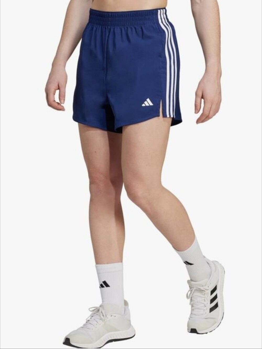 ADIDAS Women's Blue 3-Stripe Track Shorts Sz L Athletic Workout Nylon